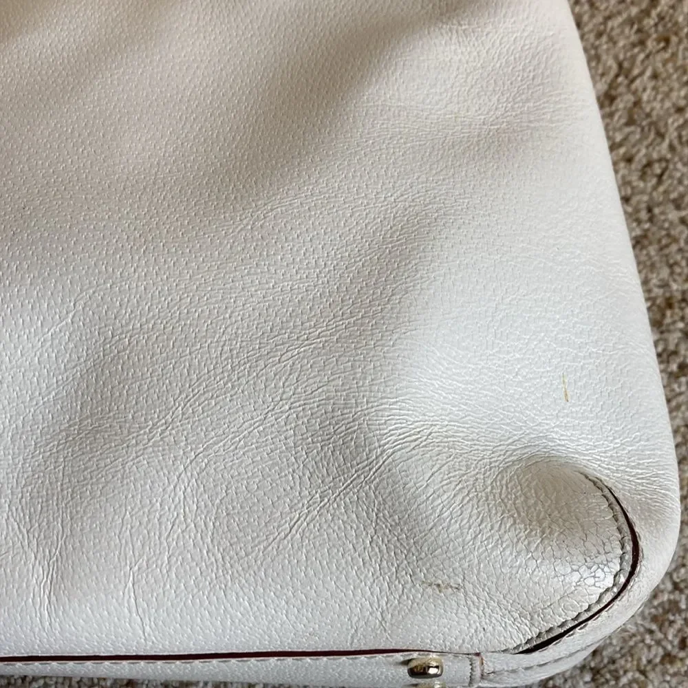 Kate Spade White Pebble Grain Leather Shoulder Bag Purse w/ Dust Bag